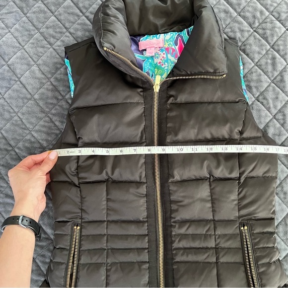 Lilly Pulitzer Vest Women Small Black Down Feather Quilted Puffer Full Zipper - Picture 6 of 7